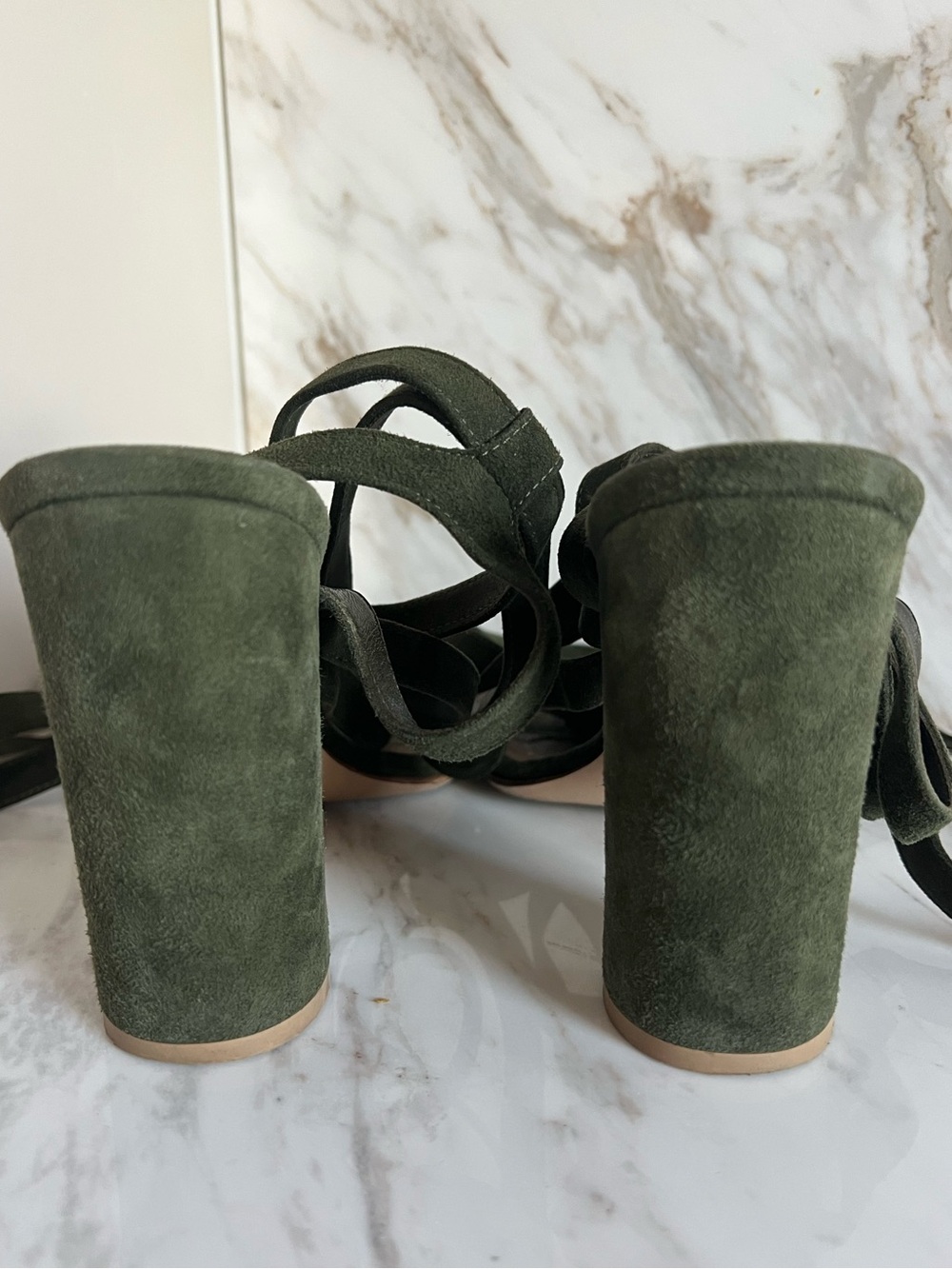 Gianvito Rossi Dark Green Suede Lace Up Block Heel Size 38.5 - Picture 6 of 8